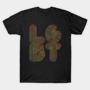 LGBT 70s Retro Style 3D Rainbow Outline Design T-Shirt